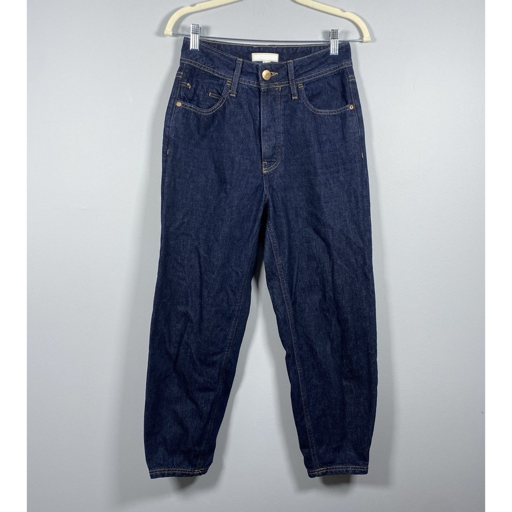 River Island Barrel Mom Jeans Women US 2 UK 6 Indigo Blue High Rise Denim